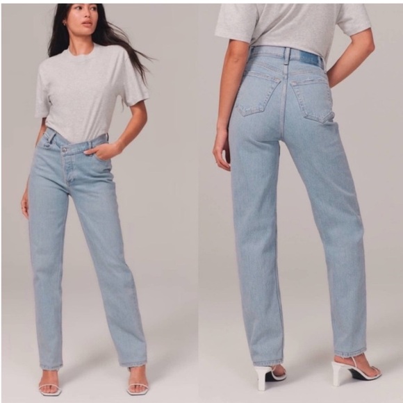 Abercrombie & Fitch The '90s Straight Ultra High Rise Jeans Light Wash Denim 25 - Picture 10 of 10